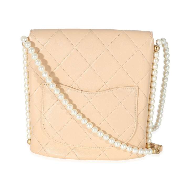 Chanel Beige Quilted Calfskin Small Pearl Chain Hobo