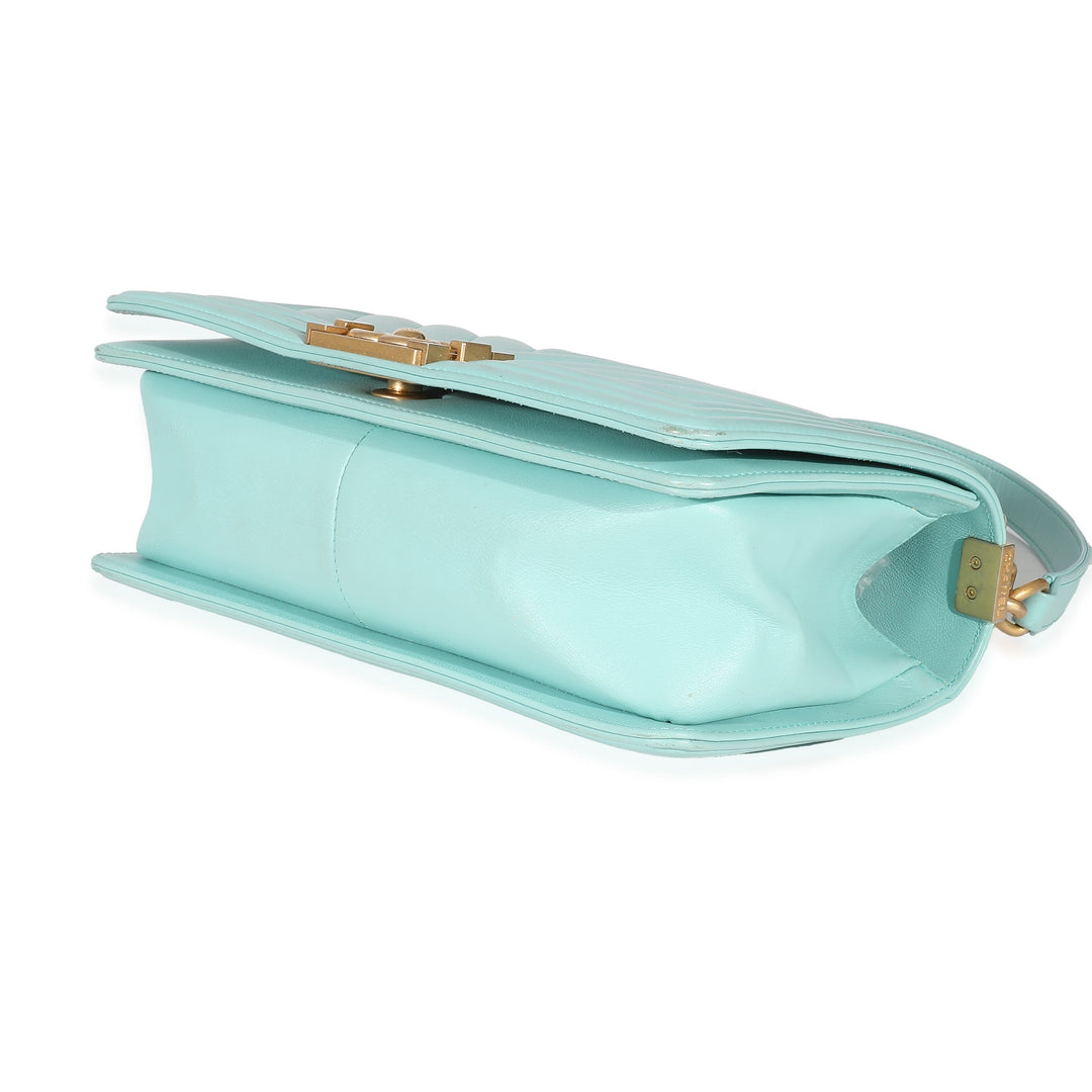 Top Quality Chanel Light Blue Chevron Lambskin Medium Boy Bag