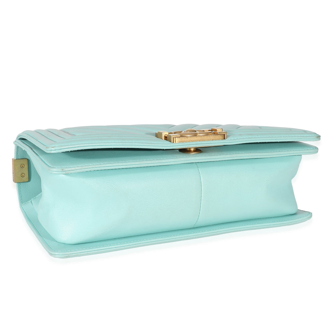 Top Quality Chanel Light Blue Chevron Lambskin Medium Boy Bag