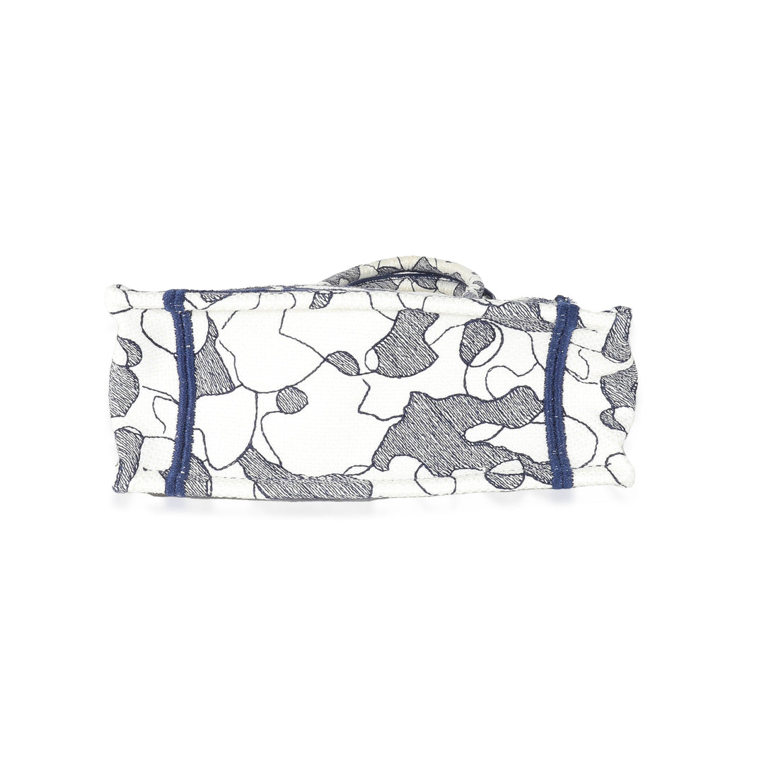 CHRISTIAN Dior Blue White Embroidered Canvas Vertical Book Tote
