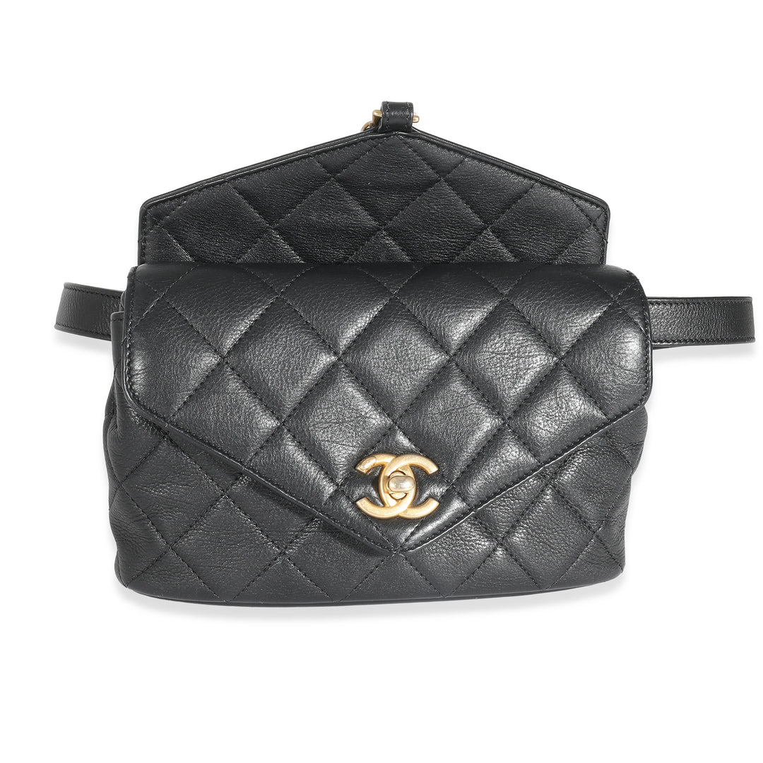 Chanel Black Quilted Calfskin Carry With Chic New Waist Bag