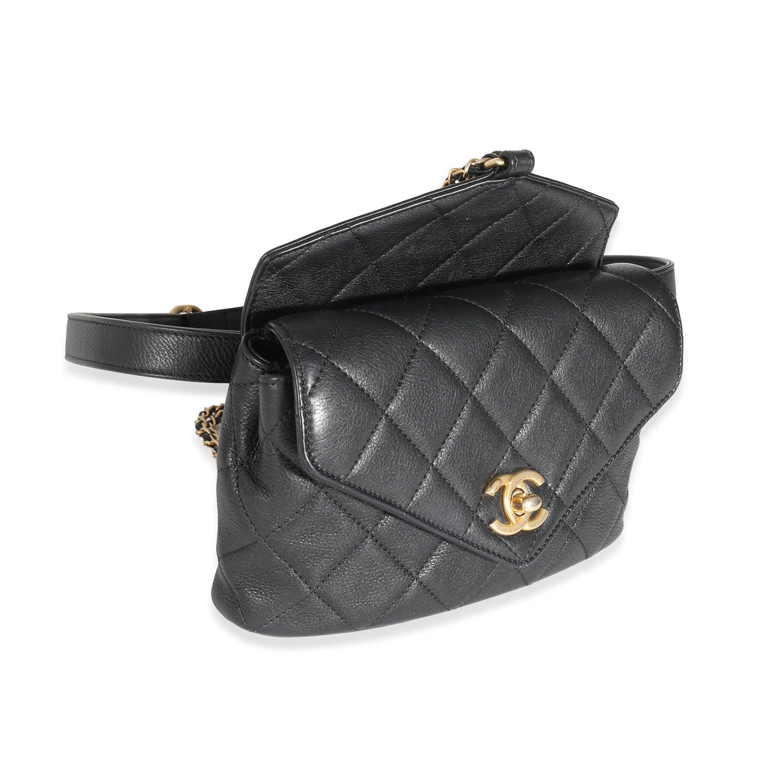 Chanel Black Quilted Calfskin Carry With Chic New Waist Bag