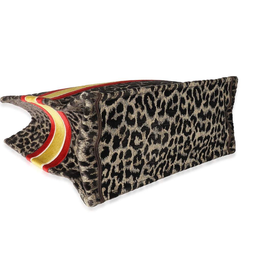 CHRISTIAN Top quality Dior Brown Velvet Mizza Leopard Large Book Tote
