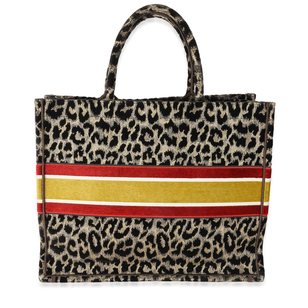CHRISTIAN Top quality Dior Brown Velvet Mizza Leopard Large Book Tote
