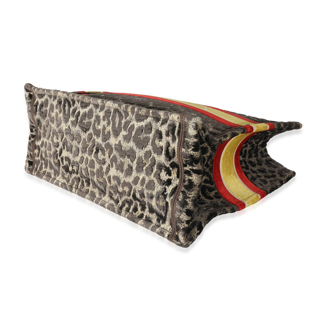 CHRISTIAN Top quality Dior Brown Velvet Mizza Leopard Large Book Tote
