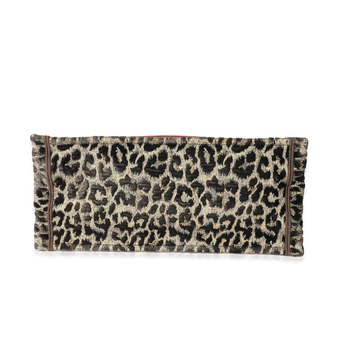CHRISTIAN Top quality Dior Brown Velvet Mizza Leopard Large Book Tote