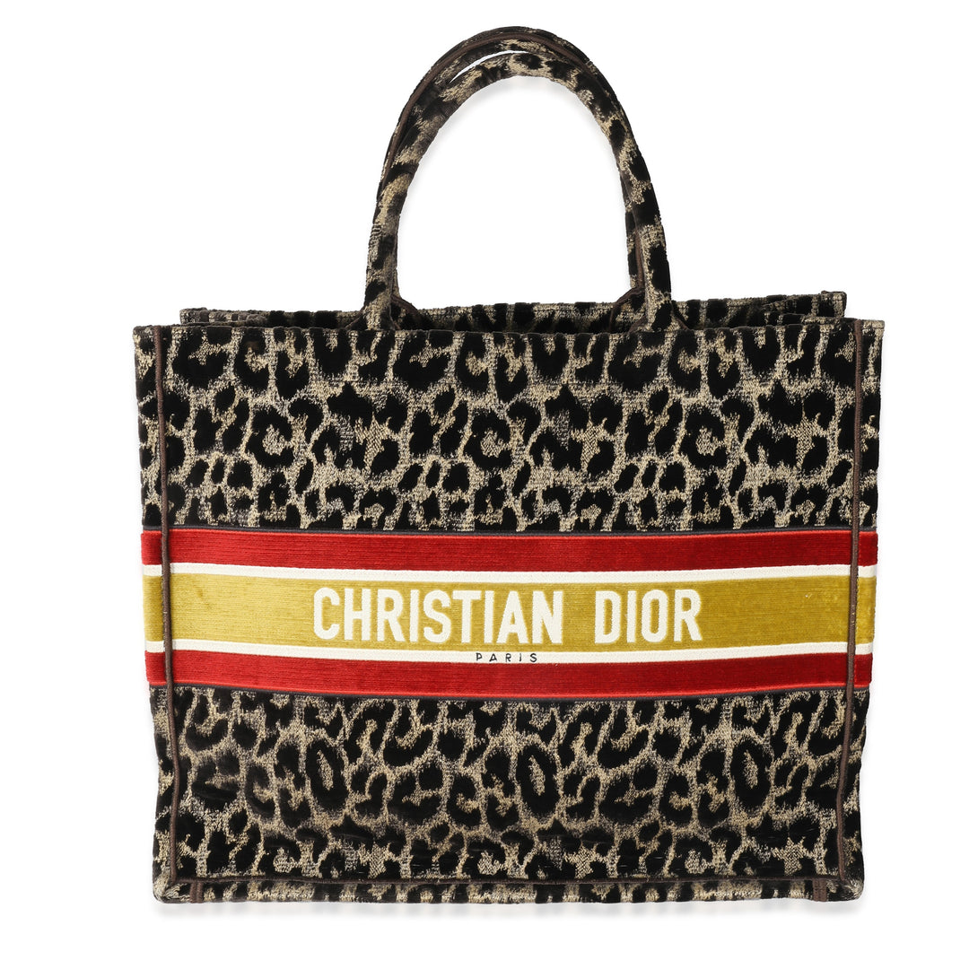 CHRISTIAN Top quality Dior Brown Velvet Mizza Leopard Large Book Tote
