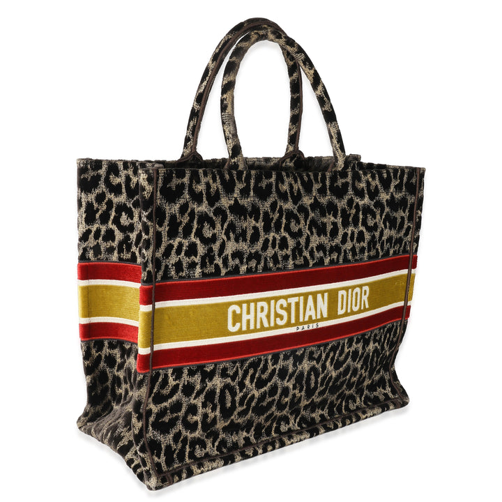 CHRISTIAN Top quality Dior Brown Velvet Mizza Leopard Large Book Tote