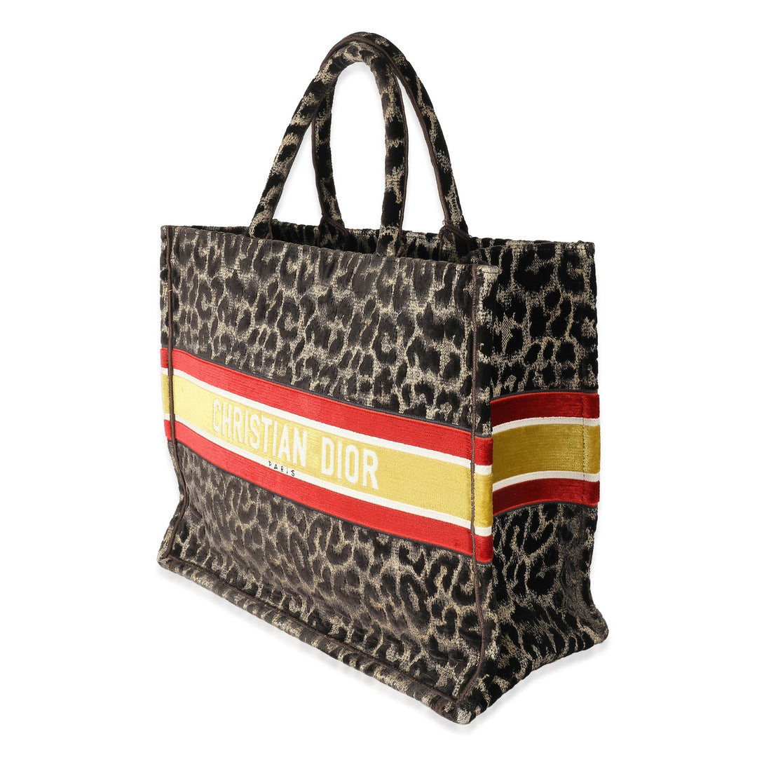 CHRISTIAN Top quality Dior Brown Velvet Mizza Leopard Large Book Tote