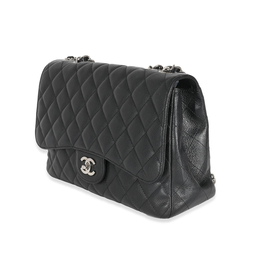 Chanel Black Quilted Caviar Jumbo Classic Single New