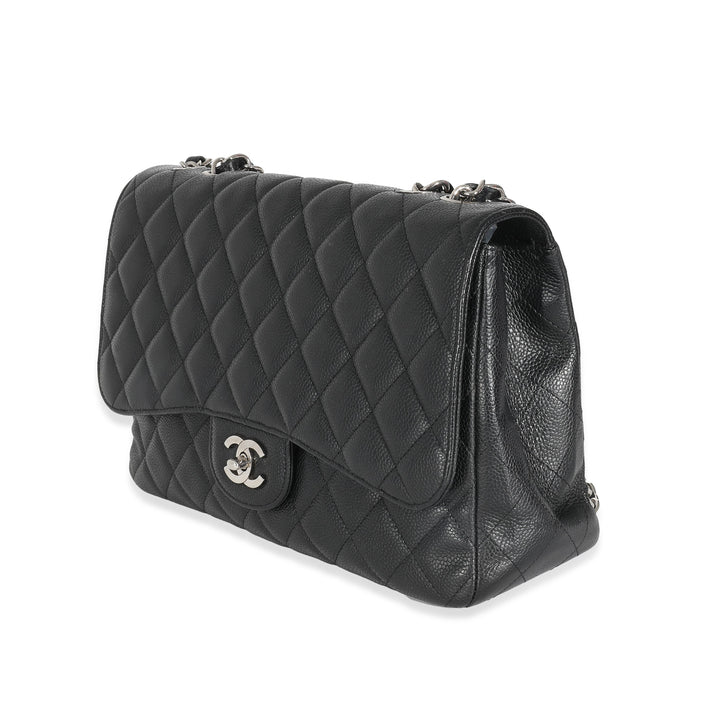 Chanel Black Quilted Caviar Jumbo Classic Single New