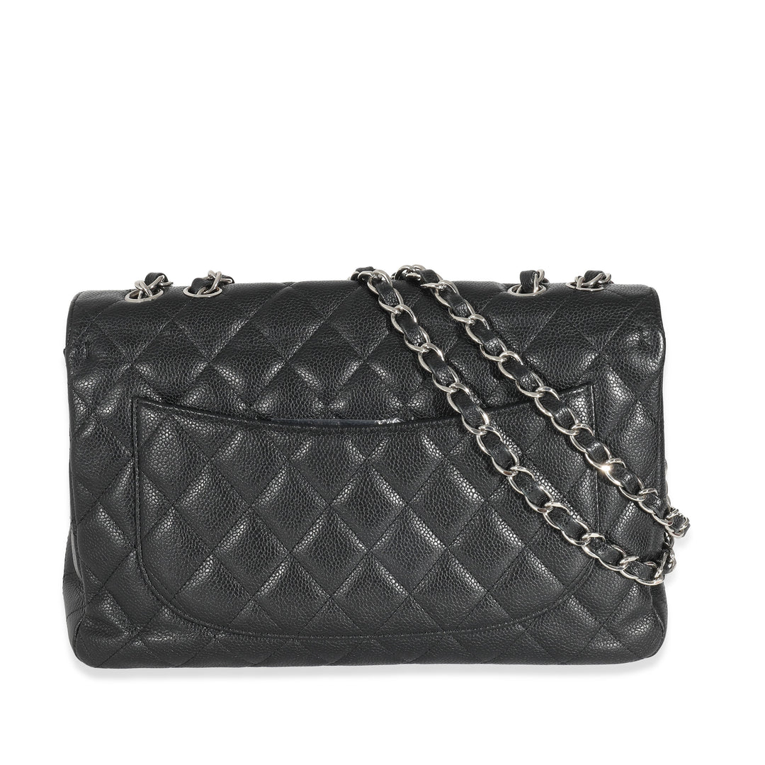 Chanel Black Quilted Caviar Jumbo Classic Single New