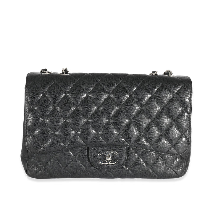 Chanel Black Quilted Caviar Jumbo Classic Single New