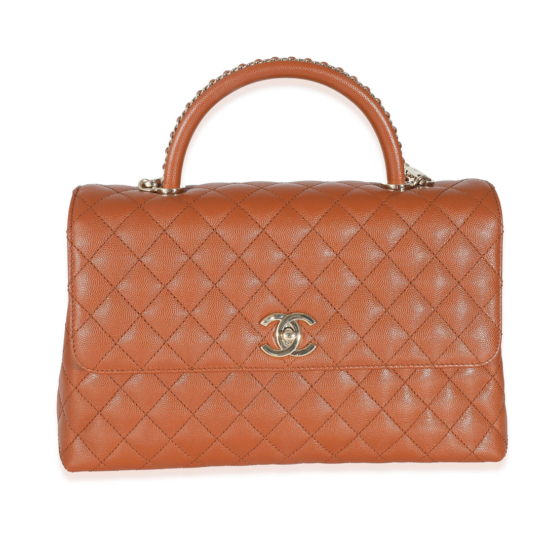Chanel Brown Quilted Caviar Large Coco Chain Handle New