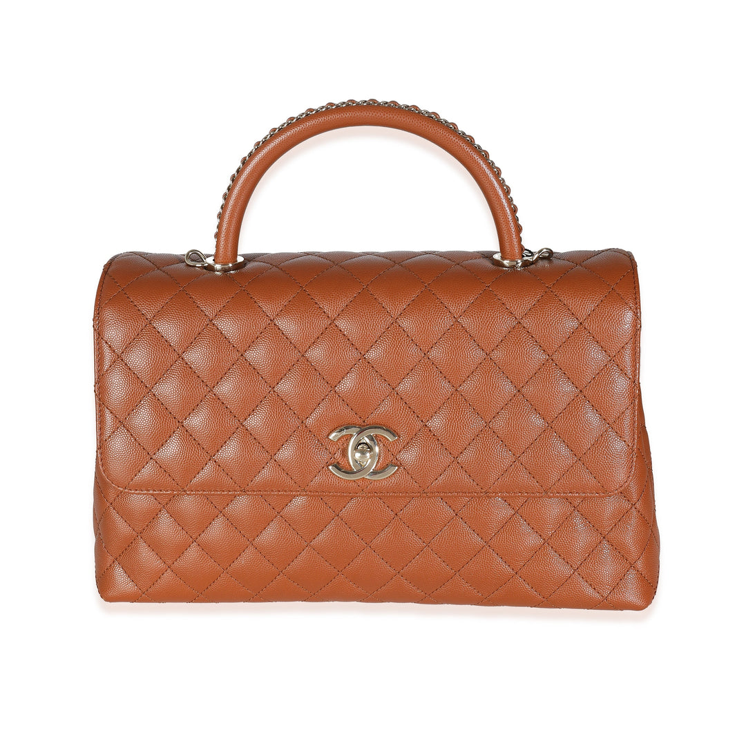 Chanel Brown Quilted Caviar Large Coco Chain Handle New
