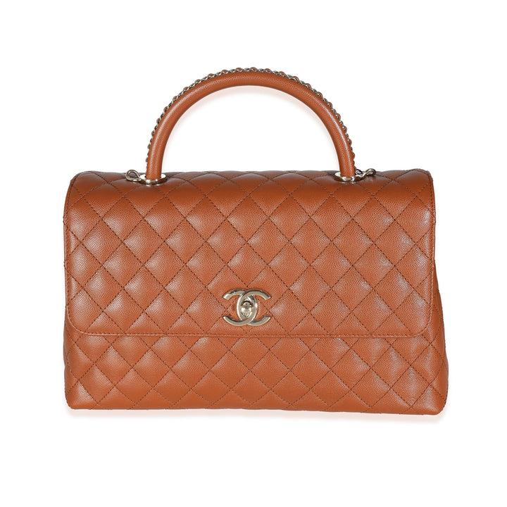 Chanel Brown Quilted Caviar Large Coco Chain Handle New