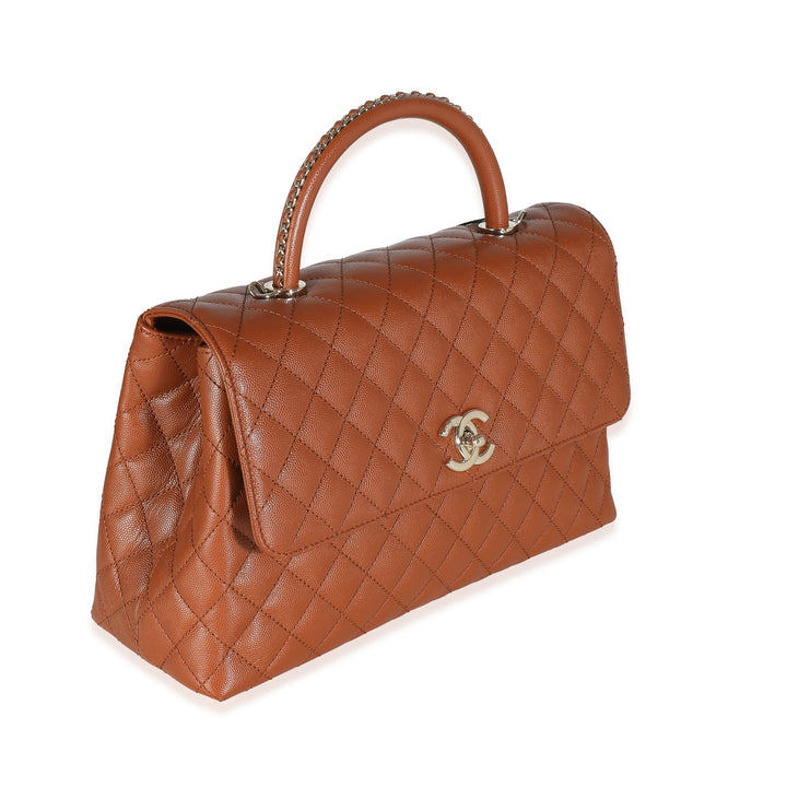 Chanel Brown Quilted Caviar Large Coco Chain Handle New