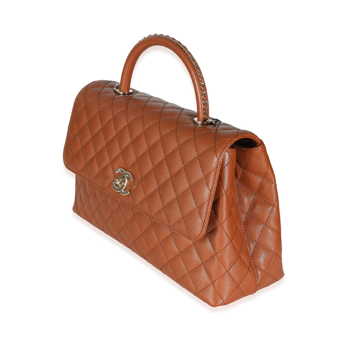 Chanel Brown Quilted Caviar Large Coco Chain Handle New
