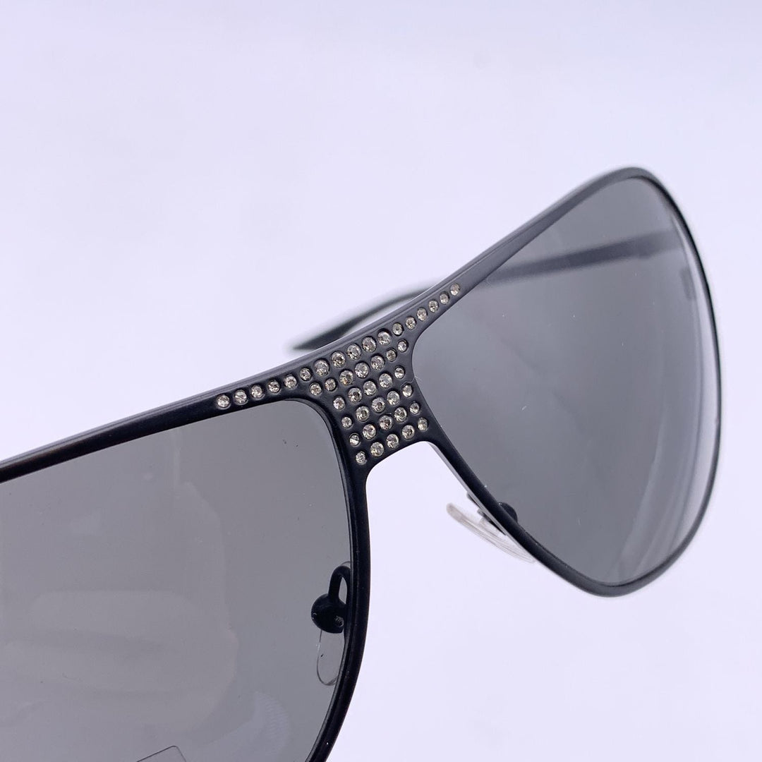 CHRISTIAN Dior Black Aviator Hard Dior1 Sunglasses With Crystals