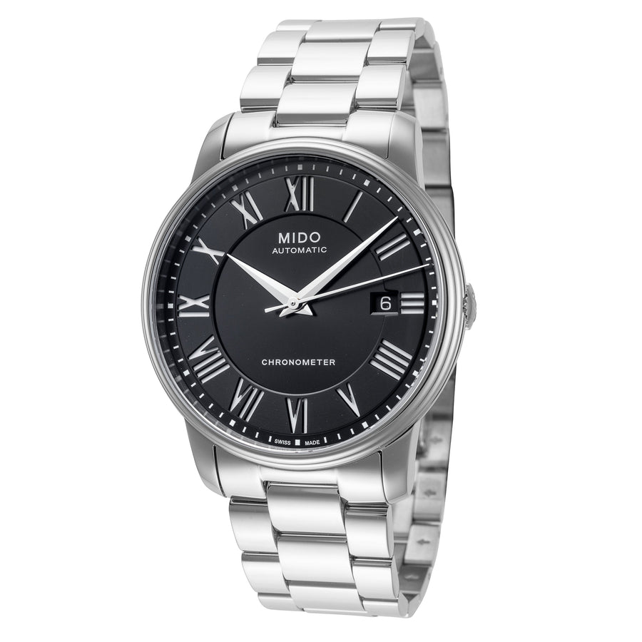 title:Mido Men's M0104081105309 Baroncelli III 39mm Automatic Watch;color:Black Dial Silver Band