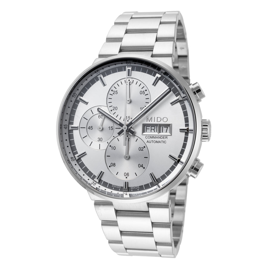 title:Mido Men's M0144141103100 Commander II 42.5mm Automatic Chronograph Watch;color:Silver