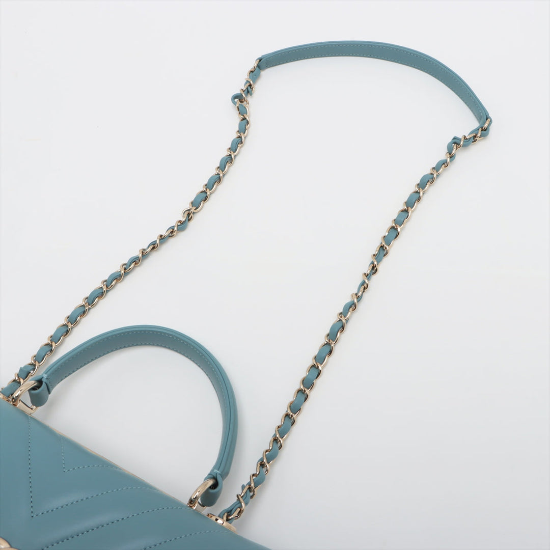 Top Quality Chanel Chevron Top Handle Bag in Light Blue 25th Series