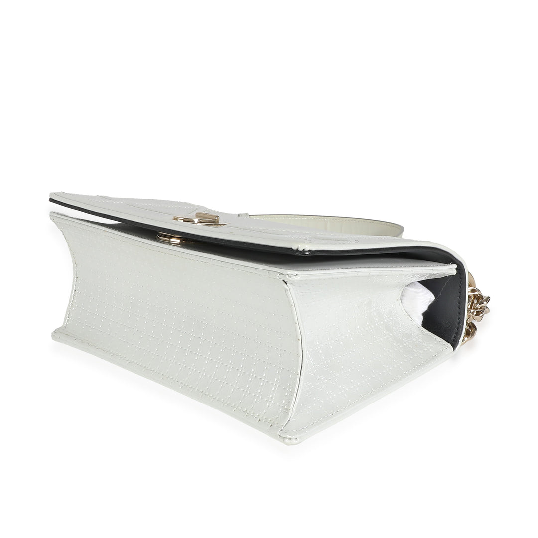 CHRISTIAN Top quality Dior White Micro Cannage Patent Small Top quality Diorama Flap Bag