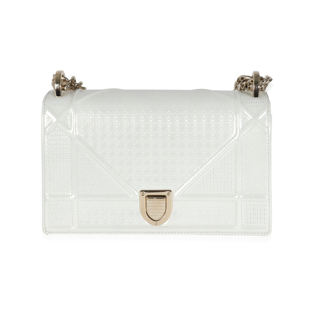 CHRISTIAN Top quality Dior White Micro Cannage Patent Small Top quality Diorama Flap Bag