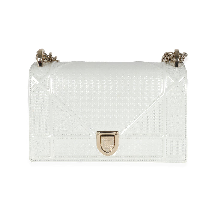 CHRISTIAN Top quality Dior White Micro Cannage Patent Small Top quality Diorama Flap Bag