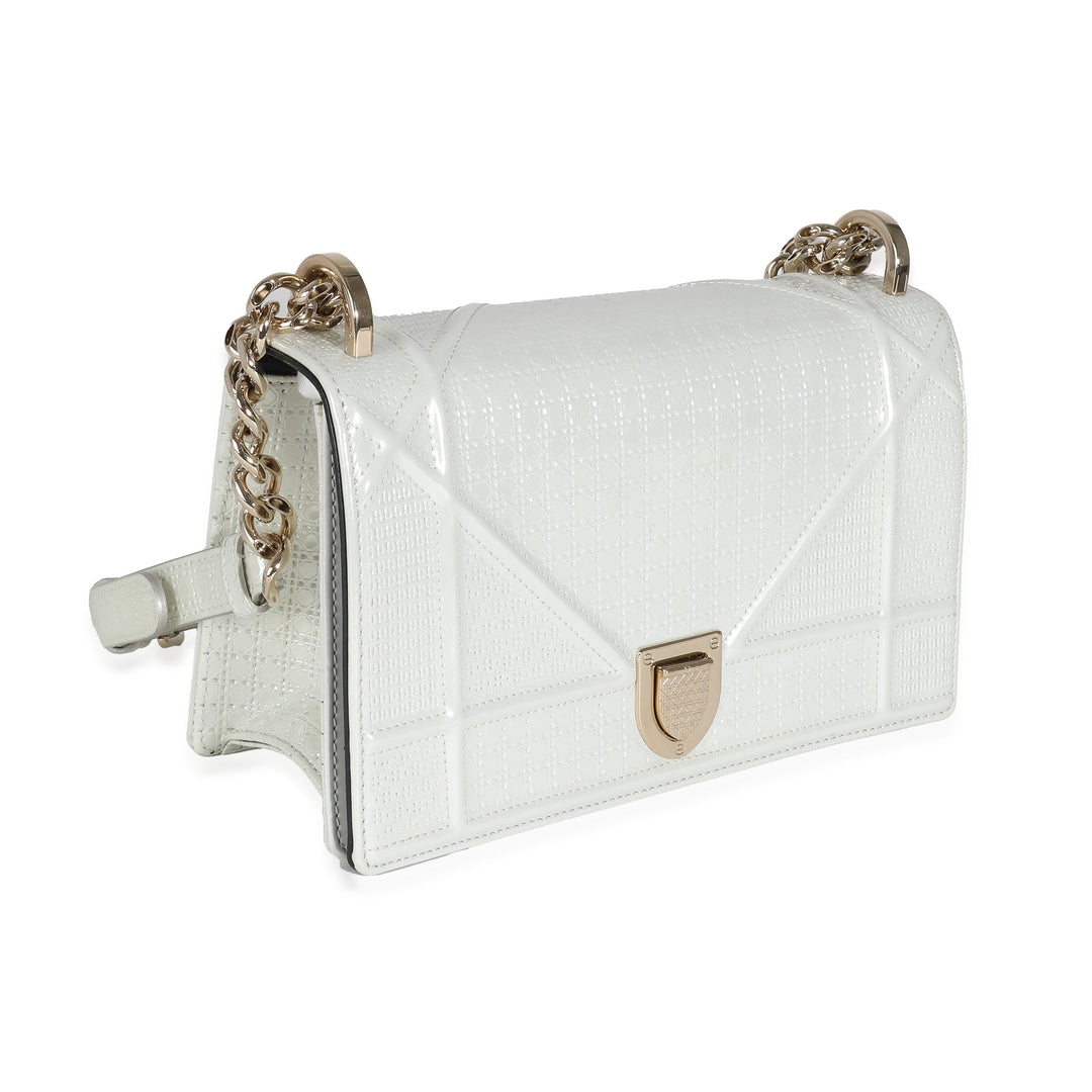 CHRISTIAN Top quality Dior White Micro Cannage Patent Small Top quality Diorama Flap Bag