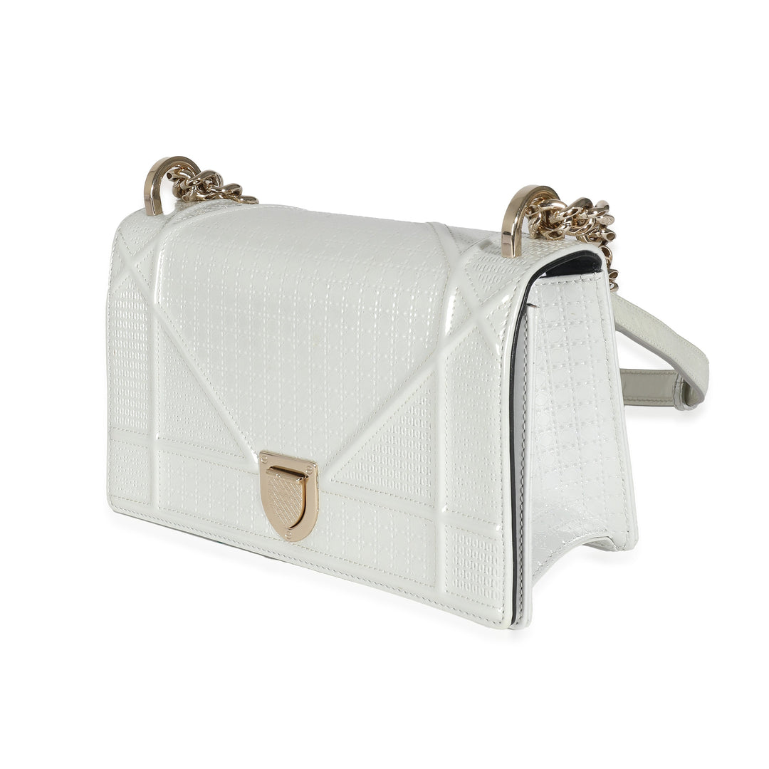 CHRISTIAN Top quality Dior White Micro Cannage Patent Small Top quality Diorama Flap Bag