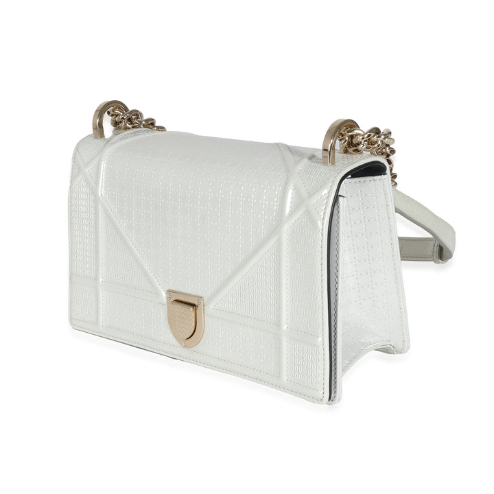 CHRISTIAN Top quality Dior White Micro Cannage Patent Small Top quality Diorama Flap Bag