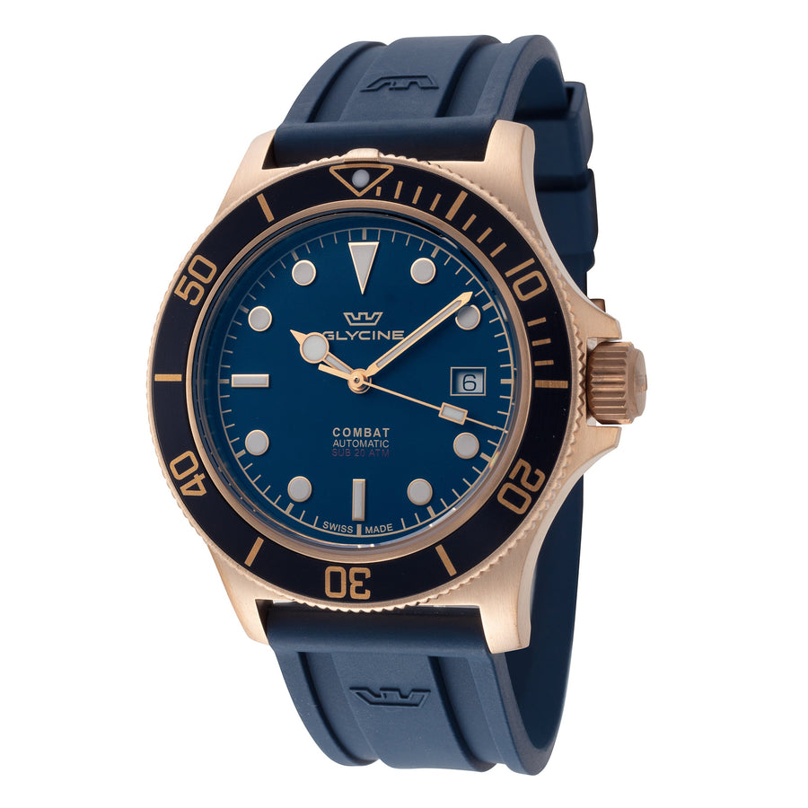 title:Glycine Men's Combat Sub Sport 42 GL0323 42mm Blue Dial Rubber Watch;color:Blue