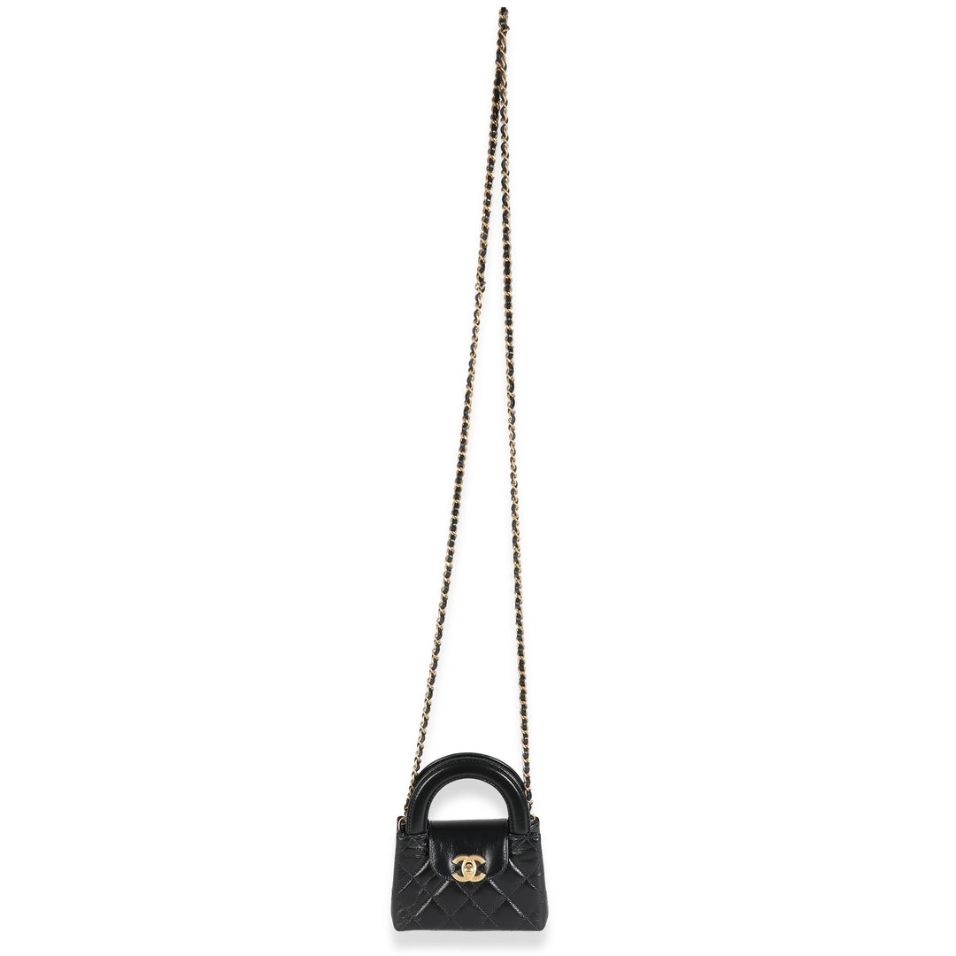Chanel 24P Black Quilted Shiny Aged Calfskin Mini Nano Kelly Shopper