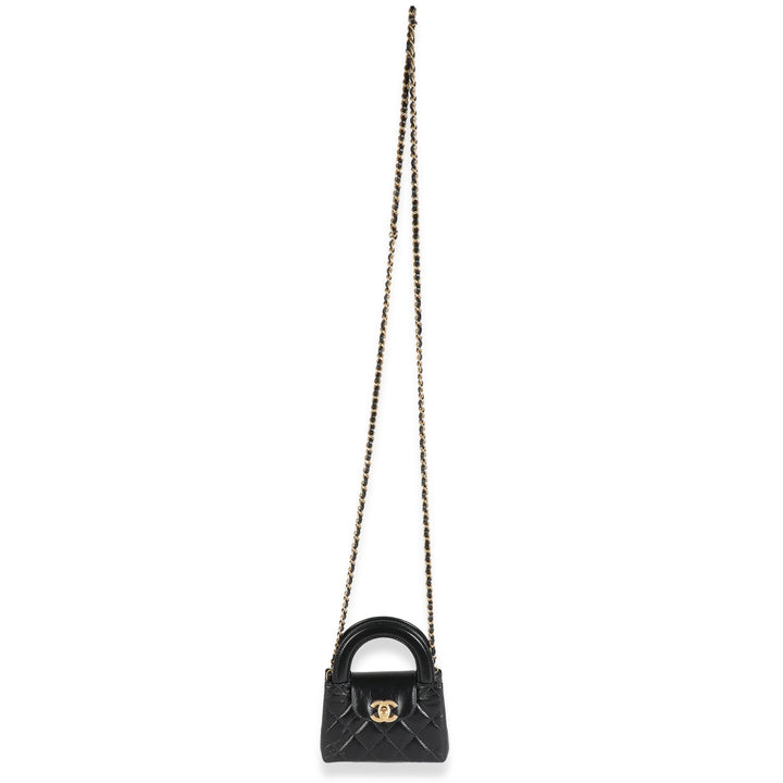 Chanel 24P Black Quilted Shiny Aged Calfskin Mini Nano Kelly Shopper