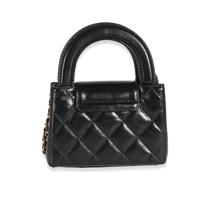 Chanel 24P Black Quilted Shiny Aged Calfskin Mini Nano Kelly Shopper