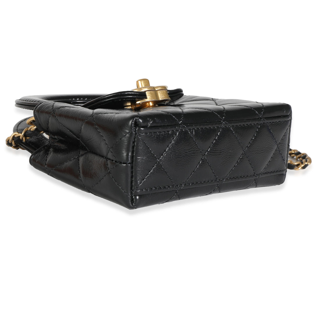 Chanel 24P Black Quilted Shiny Aged Calfskin Mini Nano Kelly Shopper