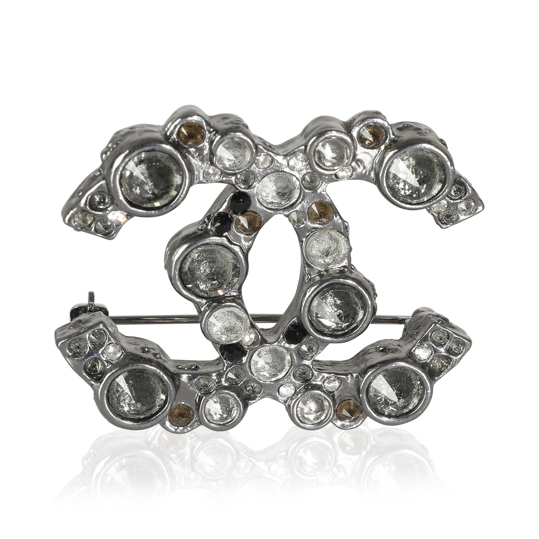 Chanel 2012 Silver Tone Strass CC Brooch