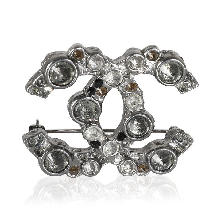 Chanel 2012 Silver Tone Strass CC Brooch