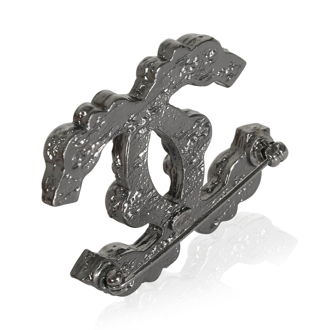 Chanel 2012 Silver Tone Strass CC Brooch
