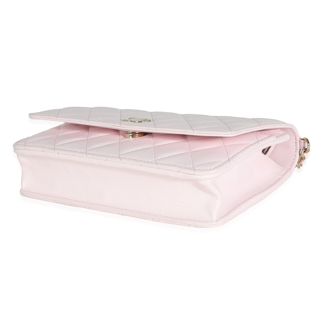 Chanel Pink Quilted Lambskin Pearl Wallet On Chain