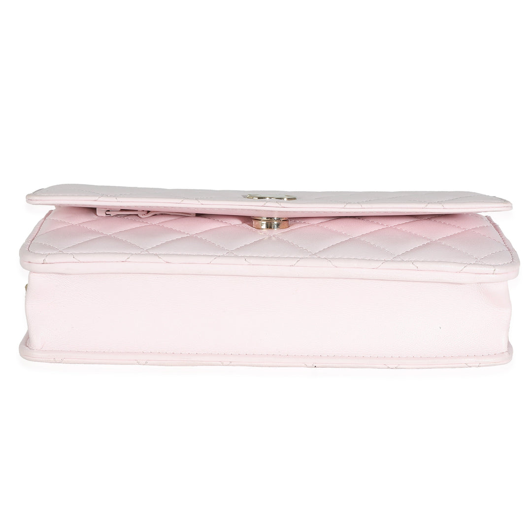 Chanel Pink Quilted Lambskin Pearl Wallet On Chain