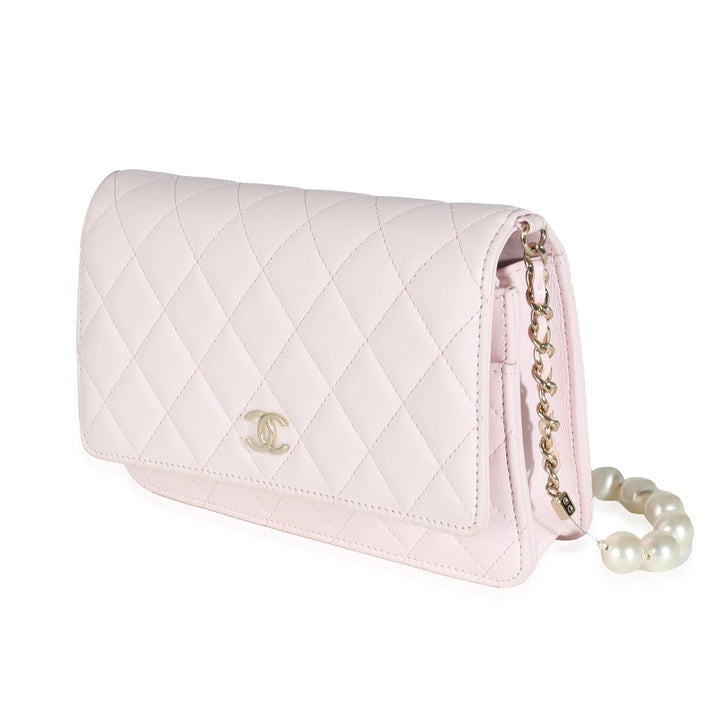 Chanel Pink Quilted Lambskin Pearl Wallet On Chain