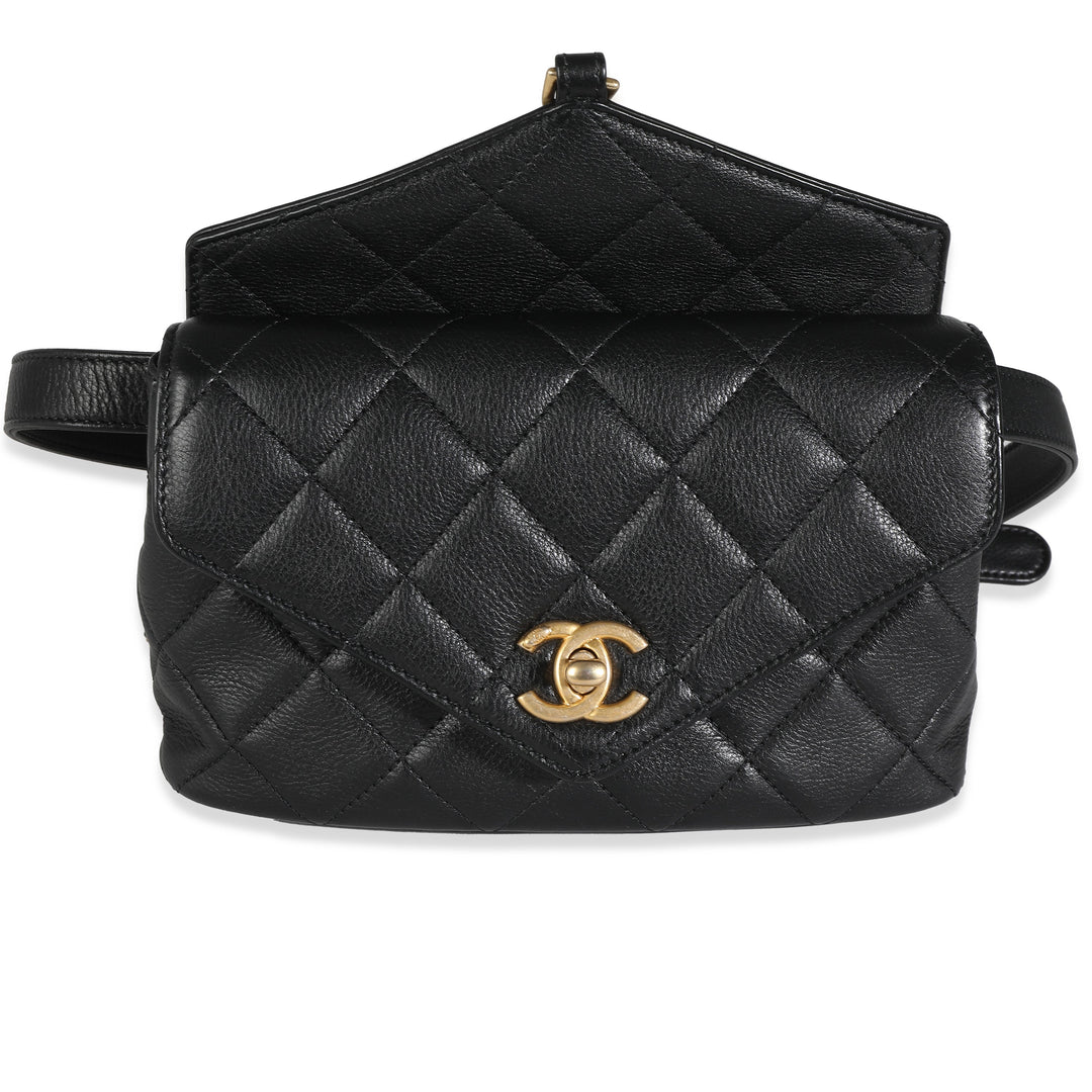 Chanel Black Quilted Calfskin Carry With Chic New Waist Bag