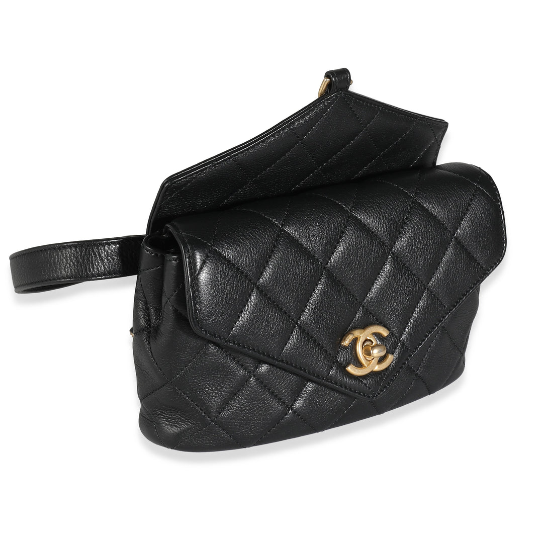 Chanel Black Quilted Calfskin Carry With Chic New Waist Bag