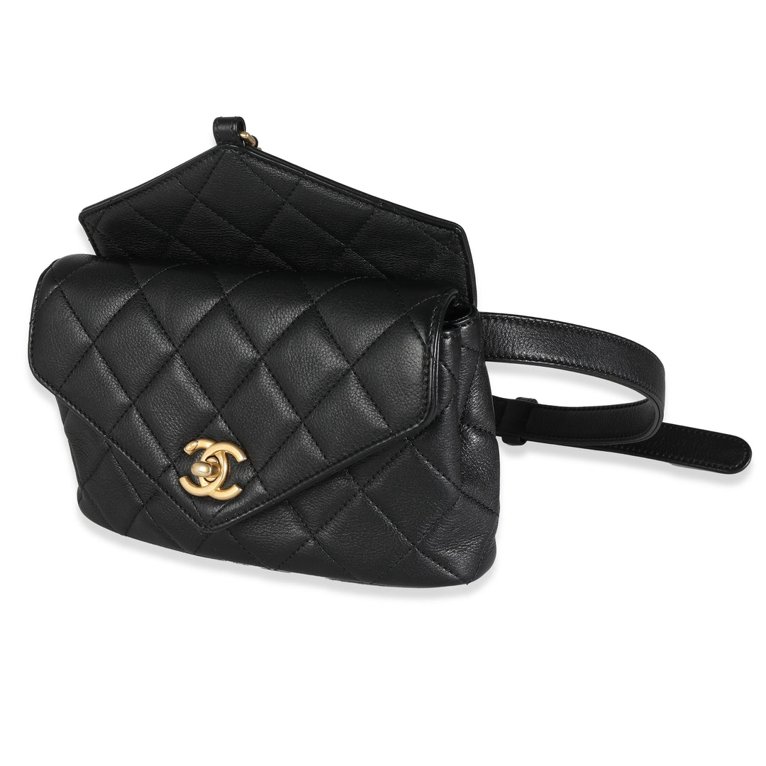 Chanel Black Quilted Calfskin Carry With Chic New Waist Bag