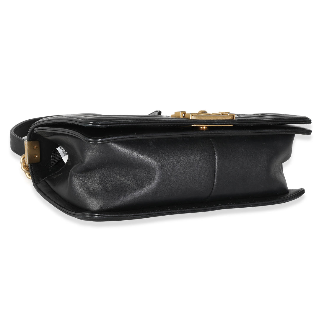 Chanel Black Calfskin Caviar In The Mix Chevron Old Medium Boy Bag
