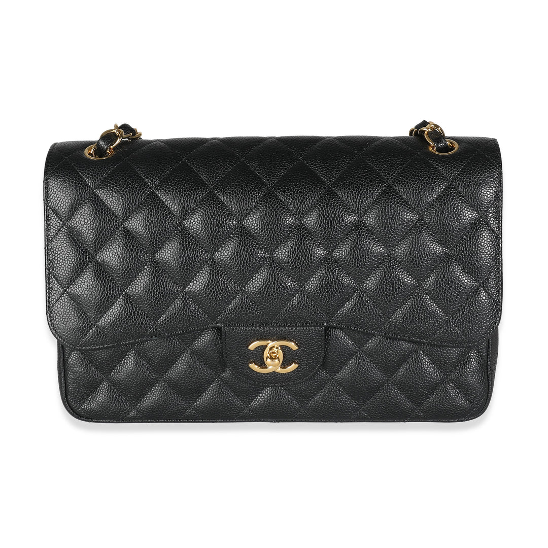 Chanel Black Quilted Caviar Jumbo Classic Double New Bag