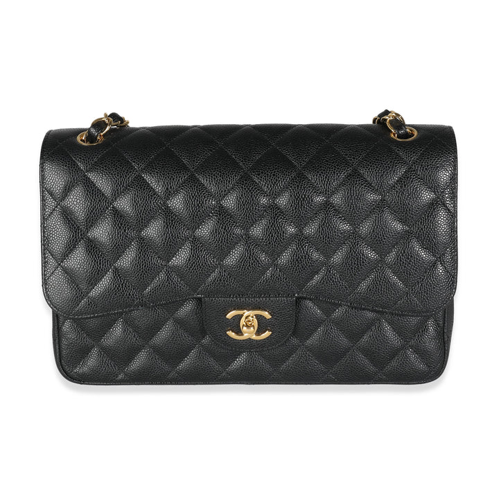 Chanel Black Quilted Caviar Jumbo Classic Double New Bag