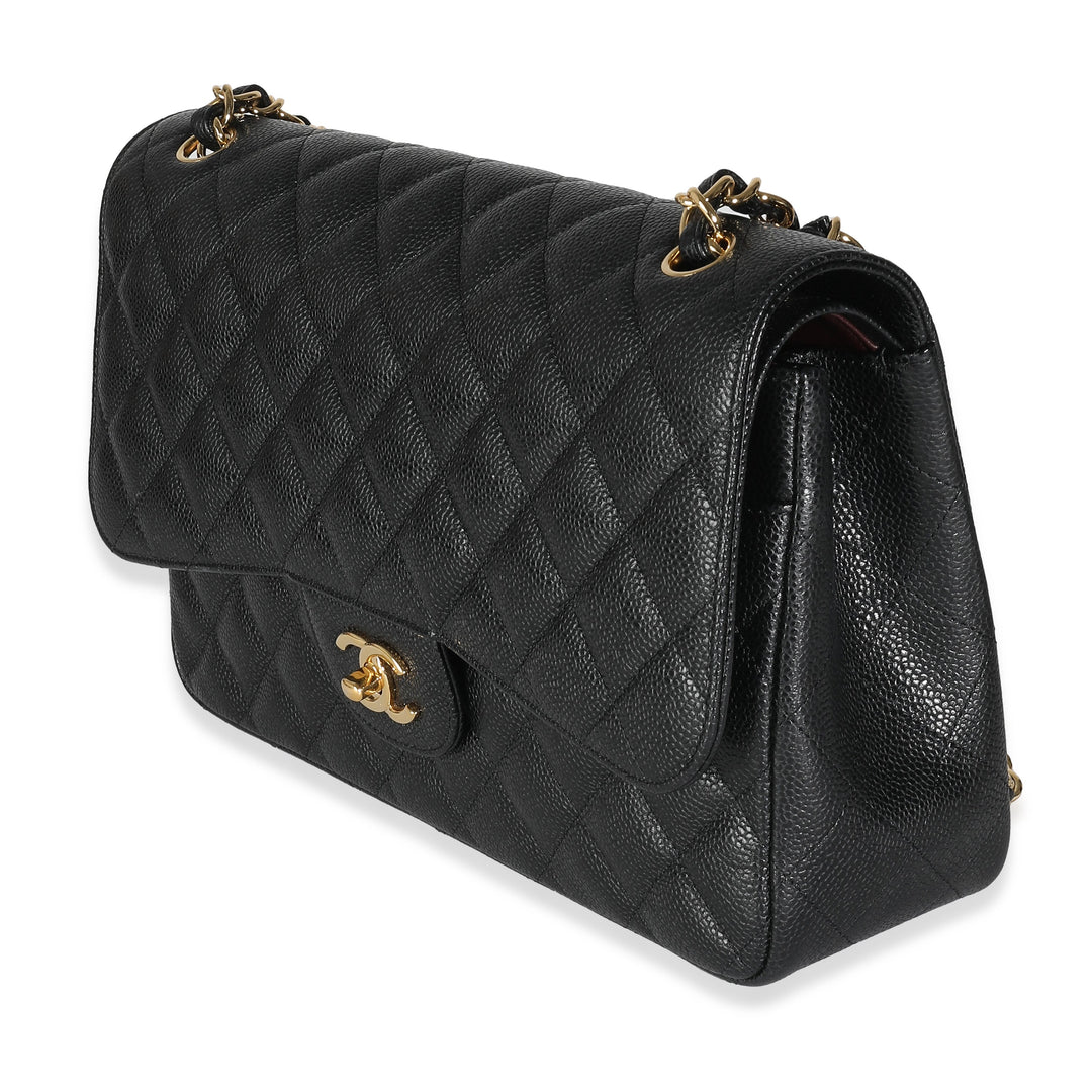 Chanel Black Quilted Caviar Jumbo Classic Double New Bag